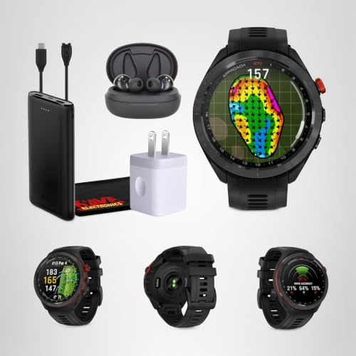 Garmin Approach S70 47MM Black- Golf GPS Fitness Tracker Smartwatch for Men, Lightweight Touchscreen AMOLED Display and Preloaded Courses Bundle with Air Pro TWS Truly Wireless Earbuds - (Color May