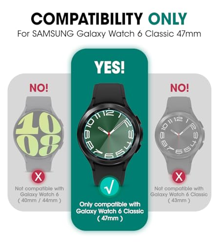 i-Blason for Samsung Galaxy Watch 6 Classic Band 47mm with 2 Pack Tempered Glass Screen Protector, [Military Grade Protection] [Magnetic Charging], Watch Band for Galaxy Watch 6 Classic [47mm], Black