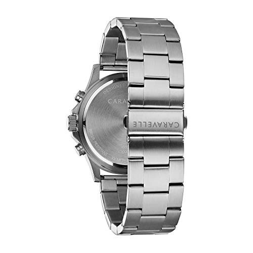 Caravelle by Bulova Men's Sport Chronograph Quartz Silver Tone Stainless Steel Watch, Blue Dial Style: 43A145
