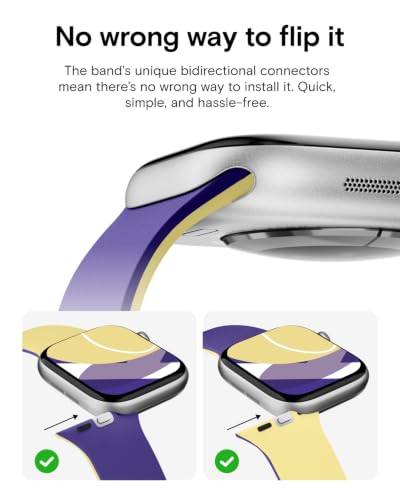 MOFT Snap Duo Watch Bands Compatible with Apple Watch,Magnetic Wear,Duo-Color&Soft Silicone,iWatch Bands for Ultra 3/2/1,Series 11/10/9/8/7/SE/6/5/4/3/2/1,42/44/45/46/49mm,Strike YellowxPoise Purple