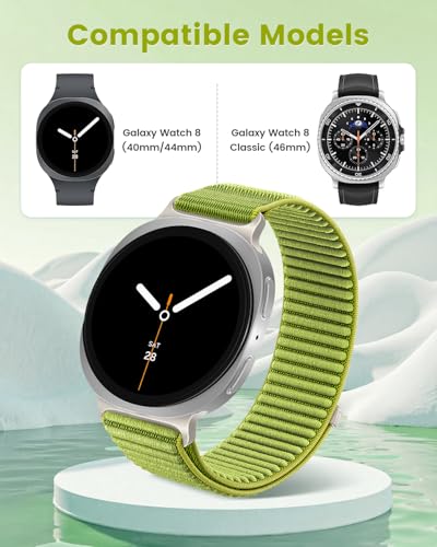 Nylon Loop Sport Band Compatible with Samsung Galaxy Watch 8 40mm/44mm, 2025 Soft Adjustable Replacement Strap for Galaxy Watch 8 Classic 46 mm Women Men (Field Green)