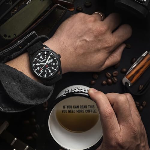 Infantry Mens Military Watch - Field Tactical Army Watch for Men with 12/24 Hour Time, Day Date, 5ATM Waterproof Analog Quartz Wristwatch, Durable Nylon Band for Outdoor Work Sport Black