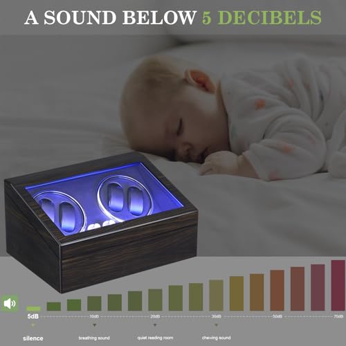 ANWBROAD Watch Winder for Automatic Watches 4 Watch Rotator and 6 Extra Storages with Super Quiet Motor LED Backlight Piano Paint Watch Shaker 4 Rotating Modes USB UJWW002E