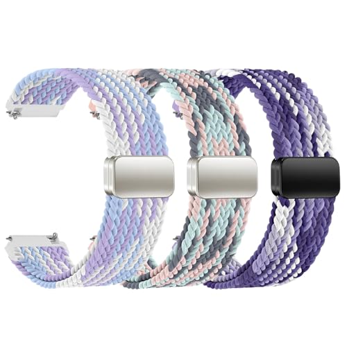 EverAct 20mm Magnetic Braided Compatible with Garmin Vivoactive 5 Watch Band/Vivoactive 6/3/3 Music,Soft Stretchy Nylon Strap Replacement for Venu Sq 2/Venu 2 Plus & Forerunner 55/165/245/645/570 42mm