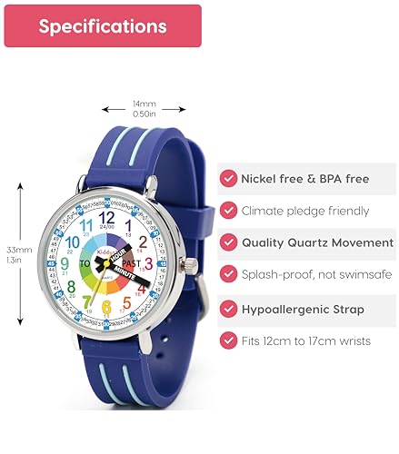 Kiddus Educational Kids Watch for Children, Boys and Girls. Analogue Time Teacher Wristwatch with Exercises. Handles Blue