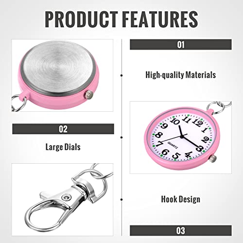 Outus 15 Pieces Quartz Nurse Pocket Watch Round Doctor Brooch with Key Buckle Hanging Nurse Watch Clip on Doctors(Multicolour)