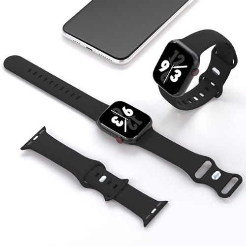 Sport Band Compatible with Apple Watch 38mm 40mm 41mm 42mm 44mm 45mm 46mm 49mm, Replacement Soft Silicone Strap Wristbands for iWatch Series 11/10/9/8/7/6/5/4/3/2/1 Ultra SE Women Men, Black