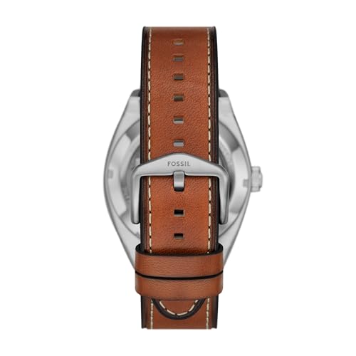 Fossil Men's Everett Automatic Stainless Steel, Three-Hand Watch for Men, Brown Leather/Silver/Green