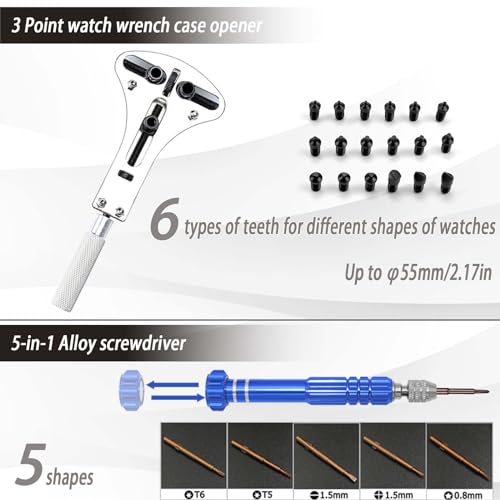 Watch Repair Kit, GLDCAPA Professional Watch Battery Replacement Kit, Watch Repair Tools with Carrying Case, Watch Link Removal Tool Kit, Watch Case Opener, Watch Press Set