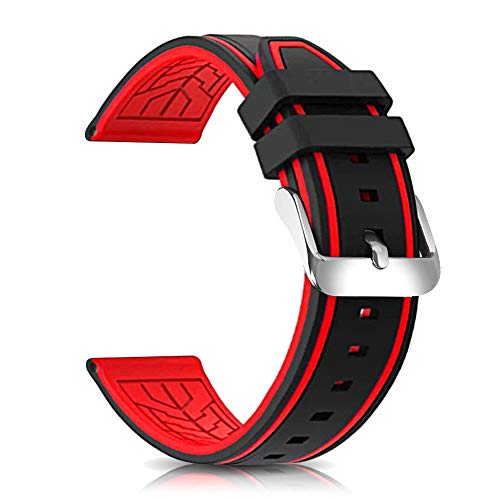 Narako Silicone Watch Bands Divers Model Replacement Rubber Watch Strap 20mm 22mm 24mm 26mm Waterproof Line Bicolor Silver Buckle for Men and Women Sport (22mm, Red)