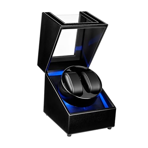 Mcbazel Watch Winder with Led Light, Dual Watch Winder Box for Automatic Watches, Ultra-Quiet Motor, 5 Rotation Modes, Gifts for Men, Beloved, Women - Black