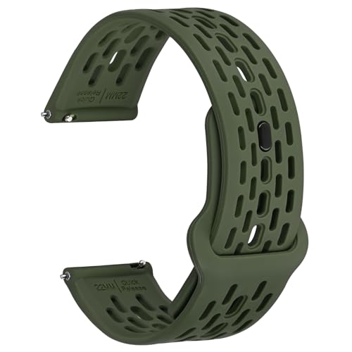 WOCCI 22mm Breathable Hollow Silicone Watch Band, Quick Release, Replacement Strap for Men and Women (Green)