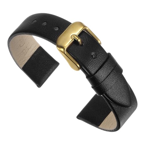 uxcell Black Genuine Leather Band 18mm Width, Flat Thin Elegant Leather Watch Strap Golden Tone Buckle for Women