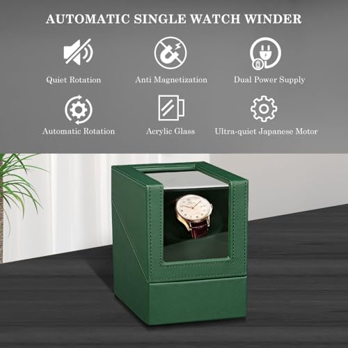 Single Automatic Watch Winder,Quiet Japanese Motor,Battery/AC Powered