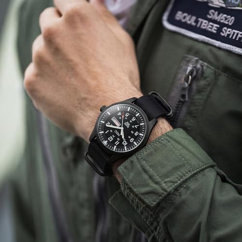 Infantry MDC Mens Military Watch, Stealth Black Tactical Field Watch for Men, 12/24H Military Time Analog Watch with Day Date, Waterproof Work Watch with Black Nylon