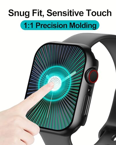 Smiling 2 Pack Case Compatible with Apple Watch Series 9 (2023)/Series 8 /Series 7 45mm with Tempered Glass Screen Protector, Hard PC Overall Protective Cover- Black