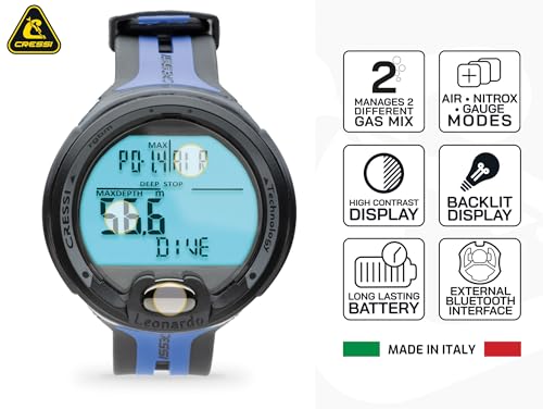 Cressi Leonardo 2.0 Dive Computer - White/Black - Backlit & Water Resistant Dive Watch - Nitrox & Gauge Diving Computer - Sport Watch