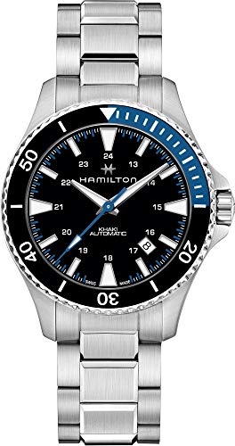 Hamilton Khaki Navy Automatic Men's Watch, 40mm Stainless Steel Case, Swiss Made, Black Dial Analog Wrist Watch for Men, 100m Waterproof, Sapphire Crystal, 3-Hand Movement, Stainless Steel Strap