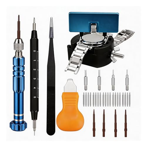 MARVLLGGOSO Watch Battery Replacement Tool Kit with Spring Bars, 5-in-1 Precision Screwdriver, Adjustable Back Case Opener, Holder, Pry Tool, Spring Bar Tool with Scale, Tweezer, Watch Repair Kit for Watch Back Removal and Band Replacement