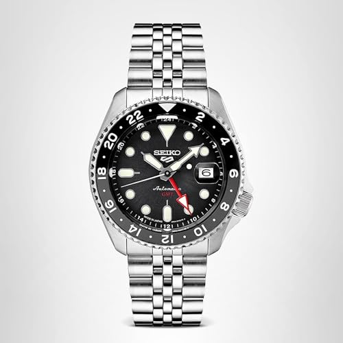 SEIKO SSK001 Automatic Watch for Men - 5 -Sports - Black Dial with Date Calendar and Luminous Hands & Markers and Black & Gray GMT Bezel, 100m Water-Resistant