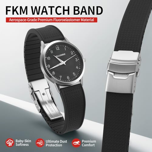 ULLCHRO Silicone Watch Band Quick Release Strap FKM Waterproof Watch Bands for Men 20mm 22mm Replacement Strap Sport Rubber Watchband (20mm, Black