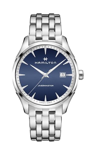 Hamilton Jazzmaster Gent Quartz Men's Watch, 40mm Stainless Steel Case, Swiss Made, Blue Dial Analog Wrist Watch for Men, 50m Waterproof, Sapphire Crystal, Stainless Steel Strap