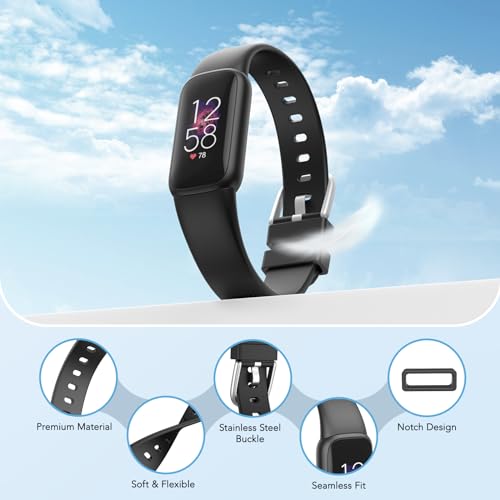 2 Pack Waterproof Bands Compatible with Fitbit Luxe Bands for Women Men, Classic Soft Sports Replacement Wristbands (Large 6.7" -8.3", black/black)