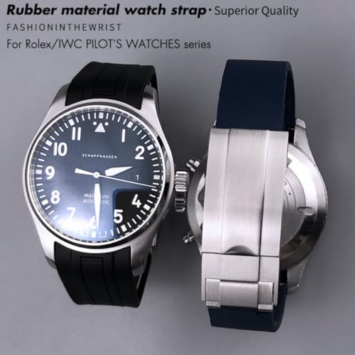 Silicone Rubber Watchband Strap For SUBMARINER GHOST DATEJUST YACHTMASTER Deployment Buckle 20mm (Black)