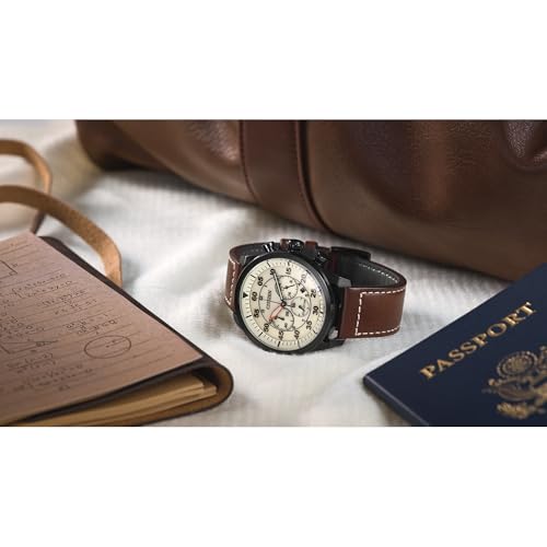 CITIZEN Men's Eco-Drive Chronograph Sport Casual, Brown Leather Strap, Beige Dial, Chronograph, Date (Model: CA4215-04W)