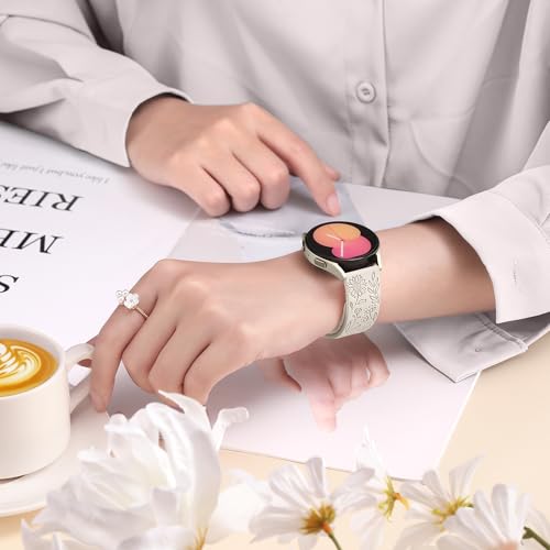 SNBLK Floral Engraved Bands Compatible with Samsung Galaxy Watch 7 Band 6 5 4 Active 2 40mm 44mm/5 Pro/Watch 6/4 Classic, 6Pack 20mm Cute Flower Soft Silicone Sport Strap for Samsung Watch Bands Women