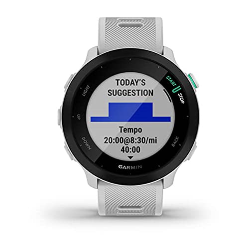 Garmin Forerunner 55, GPS Running Watch with Daily Suggested Workouts, Up to 2 weeks of Battery Life, White One Size (Renewed)