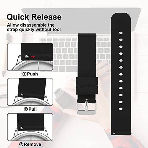cobee Silicone Watch Bands, Quick Release Watch Band with Stainless Steel Buckle, Waterproof Soft Rubber Watch Strap Compatible with Smart Watch Sport Watch for Men Women (20mm)