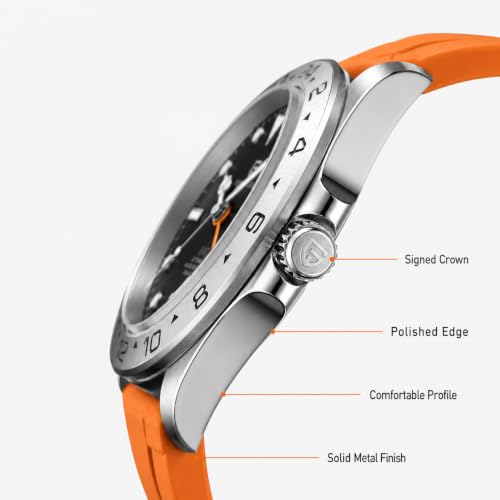 CEYADG Pagani Design Watches for Men Automatic Mechanical GMT Watch Analog Sapphire Glass Stainless Steel Sport Waterproof Luminous Men's Wrist Watches (Orange Strap Black Dial)