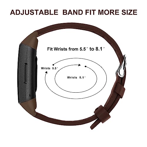 Genuine Leather Bands Compatible for Fitbit Charge 6/ Charge 5 Bands, Classic Replacement Accessories Strap Genuine Leather Wristbands Metal Women Men Retro Walnut