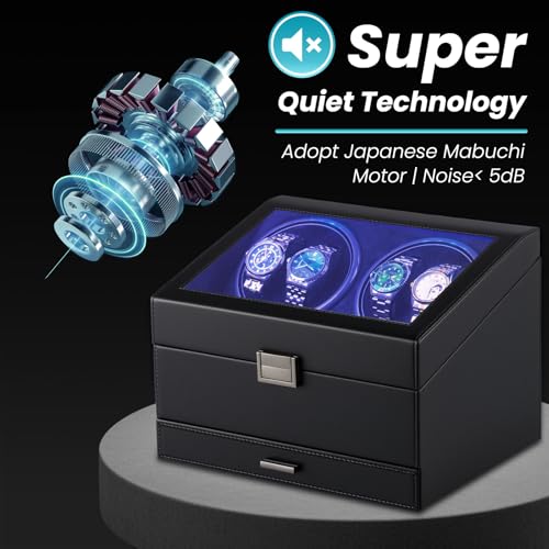 J&T Technology Automatic Watch Winder with 6 Extra Watch Storage Box,Watch Winder for Automatic Watches with Super Quiet Mabuchi Motor (Black 01)