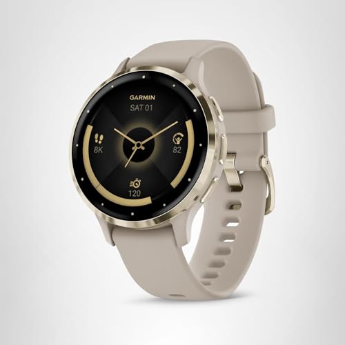 Garmin Venu 3S Soft Gold Stainless Steel Bezel 1.2-Inch AMOLED Touchscreen Display Smart Watch, Garmin Connect, Phone Supported with 41mm French Gray Case and Silicone Band