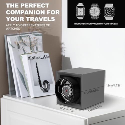 DUKWIN Single Watch Winder with Dual Power Supply, Supper Quiet Motor, Adjustable Watch Pillow for Travel, Small Watch Winder