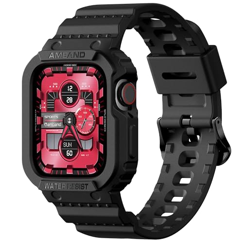 amBand Compatible for Apple Watch Band 41mm 40mm 38mm with Bumper Case, Rugged Men Women Bands for iWatch SE 3 SE2nd SE Series 9 8 7 6 5 4 3 2, Sport Military Protective Cases Drop-Proof, Matte Black