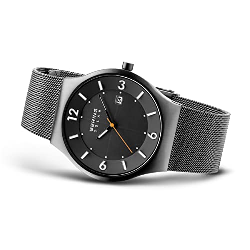 Bering Men's Solar Watch, 40 mm Stainless-Steel Case and Dial, Milanese Strap, Sapphire Crystal, 5 ATM, 14440, Grey/Silver, 40, 14440-077