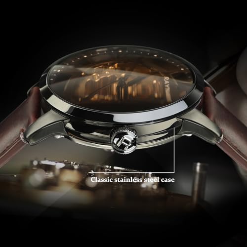 FORSINING Men's Automatic Watch with Mechanical Movement, Skeleton Dial and Leather Band