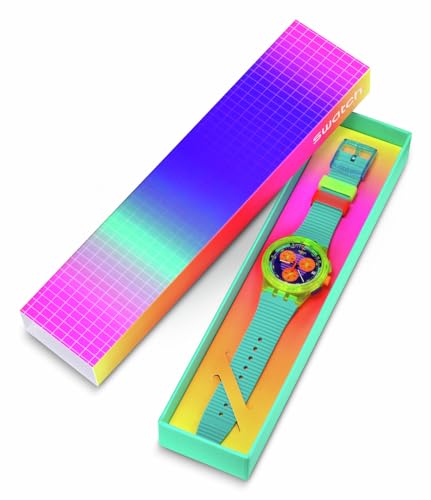 Swatch Chrono 42 Unisex Watch Dress Stainless Steel Multicolor Quartz Waterproof Swatch Neon Wave