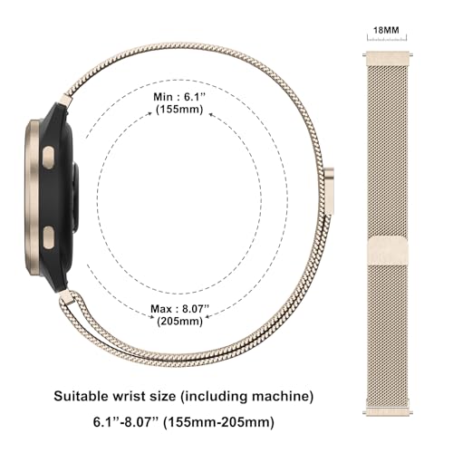 18mm Metal Bands for Garmin Venu 3S / Venu 4 41mm / Venu 2S / Vivoactive 4S / Vivomove 3S / Forerunner 265s Watch Bands, Quick Release Stainless Steel Metal Replacement Wristband Strap for Garmin Forerunner 255s/265s Bands Women Men (Champagne Gold)