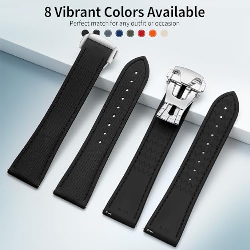 ULLCHRO Watch Strap Watch Band 20mm 22mm Man Waterproof Quick Release Bands Sport Replacement Strap Soft FKM Rubber Watchband (20mm, Black&Black)