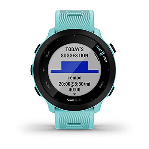 Garmin Forerunner 55, GPS Running Watch with Daily Suggested Workouts, Up to 2 weeks of Battery Life, Aqua One Size (Renewed)