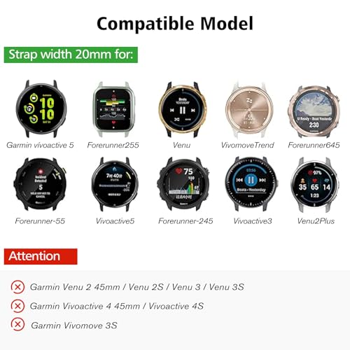 FINTIE 20mm Metal Bands Compatible with Garmin Vivoactive 6/5/3/3 Music, Venu Sq/Venu 2 Plus, Forerunner 55/165/245/645, Samsung Galaxy Watch 42mm/Active 2 1, Black