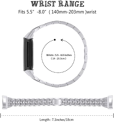 Mtozon Bling Bands Compatible with Fitbit Charge 6/Charge 5, Metal Bracelet Luxurious Rhinestone Replacement Wristband for Women, Silver