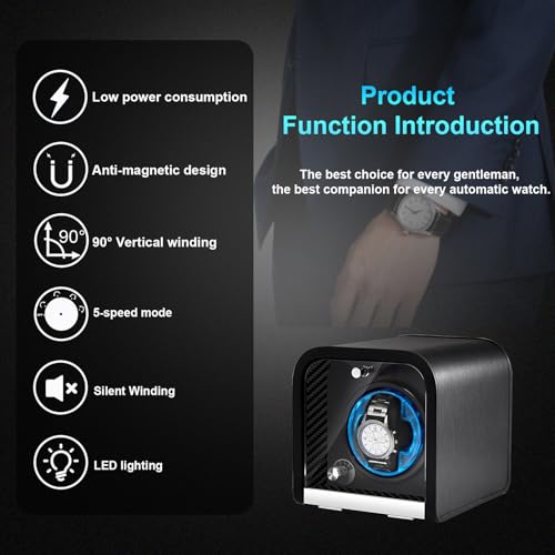 PUEKDOIR Single Watch Winder for Automatic Watches, Super Quiet Motor,Built-in Illumination