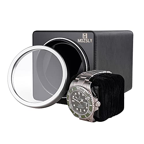 MOZSLY Watch Winder for Single Automatic Watches with Quiet Motor 12 Rotation Mode Setting Leather Black
