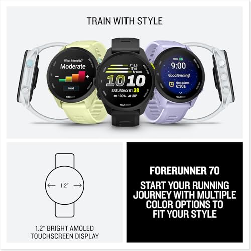 Garmin Forerunner® 70, Easy-to-Use GPS Running Smartwatch, Advanced Training Metrics and Recovery Insights, Up to 13 Days of Battery Life, Whitestone