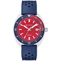 Bulova Men's Snorkel - America's 250th Sail 4th Special Edition: 41mm White Hybrid-Ceramic Case with a Blue Rubber Strap & Red Dial (Style: 98B474)